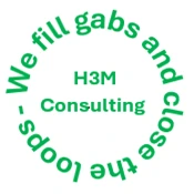 H3M Consulting grønt logo med teksten "We fill gabs and close the loops"