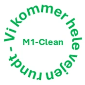 M1 Clean logo med teksten vi kommer hele vejen rundt